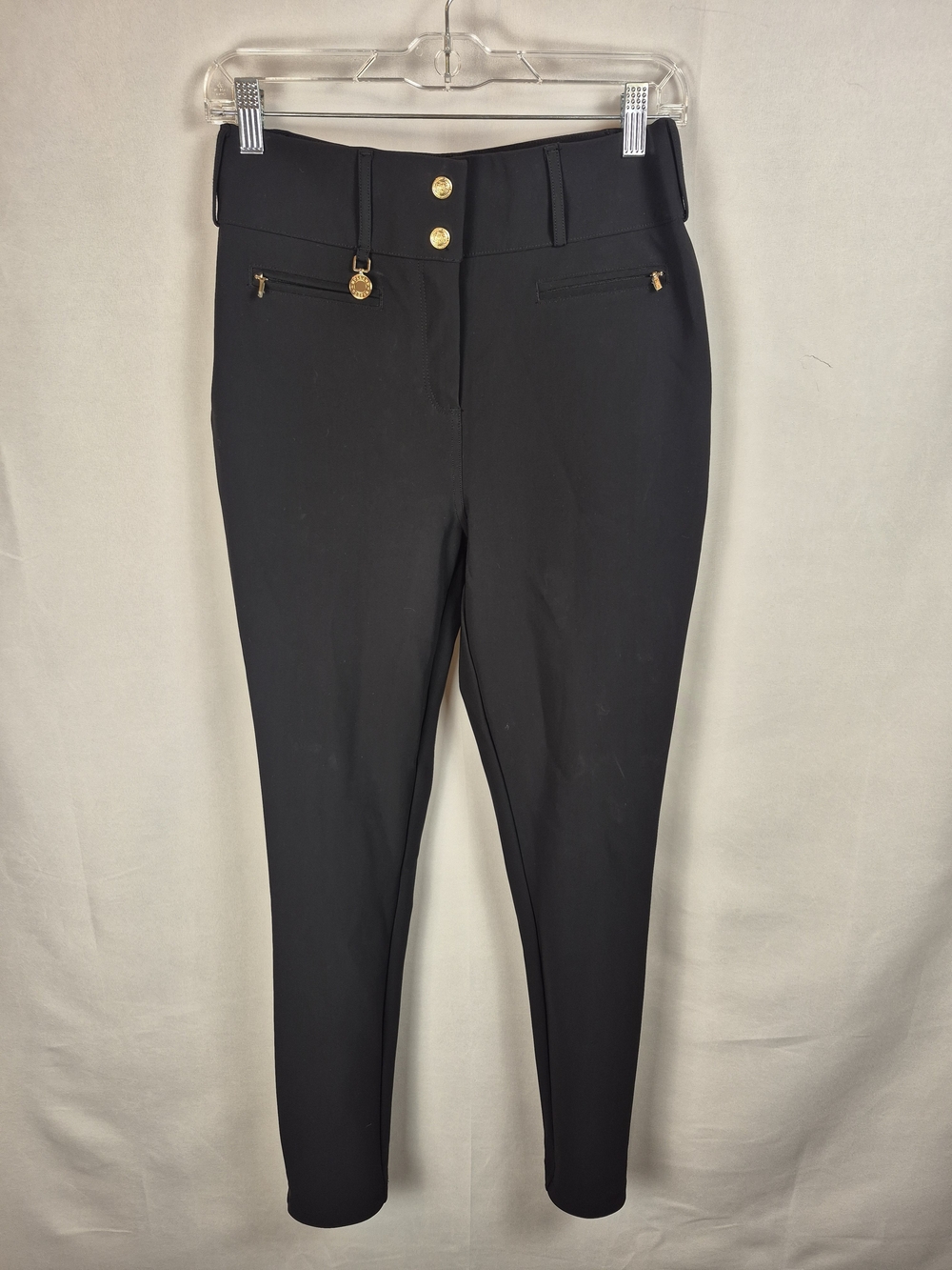 Holland Cooper Black High-Rise Skinny Ponte Pants with Gold Hardware Size 12